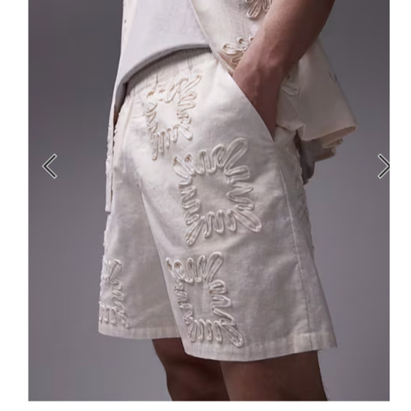 Topman Other - Topman laid on embroidered Y2K linen mix shorts in ecru Size 32 A003674
